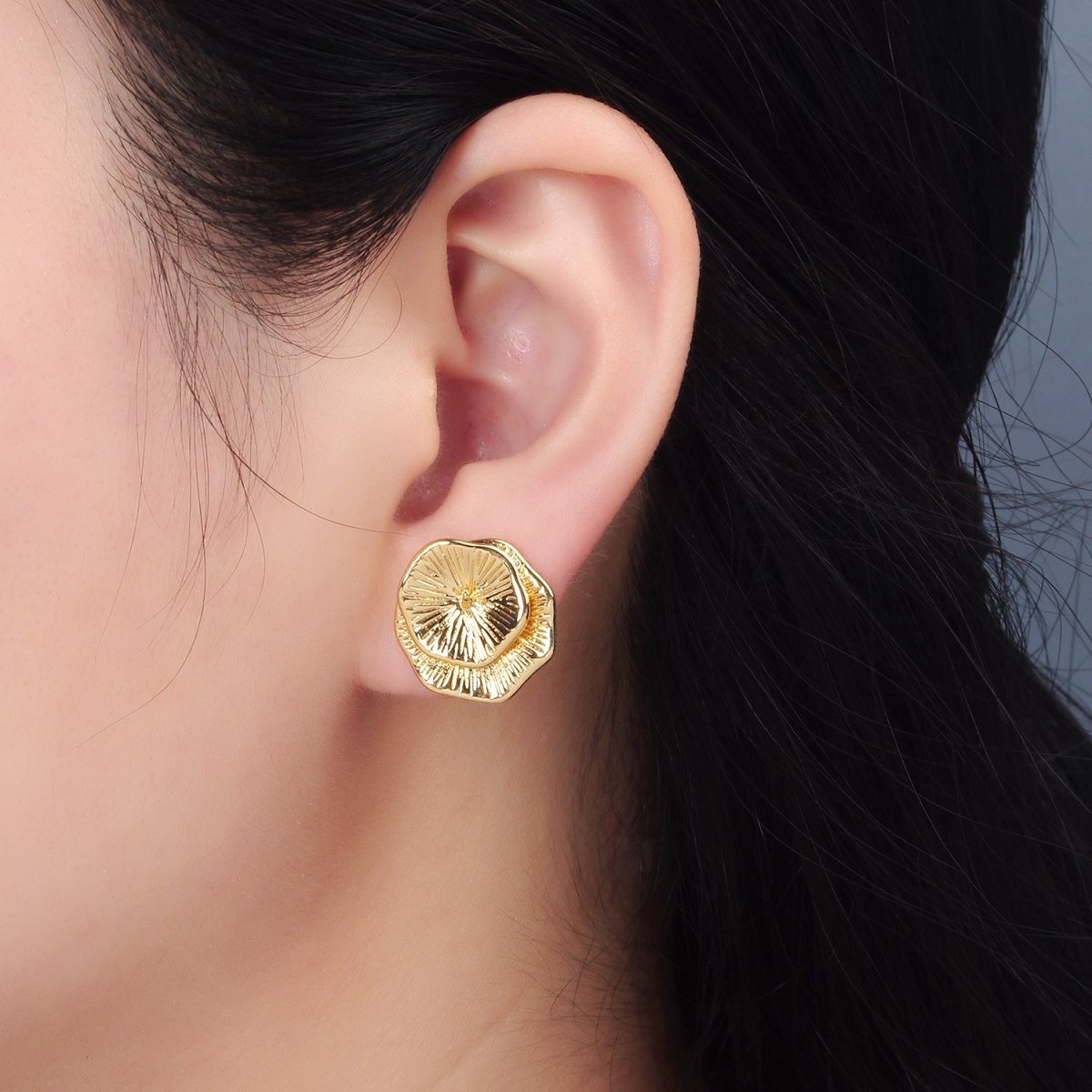 24K Gold plated Multiple Lined Bar Rectangular Stud Earrings | AD652 - DLUXCA