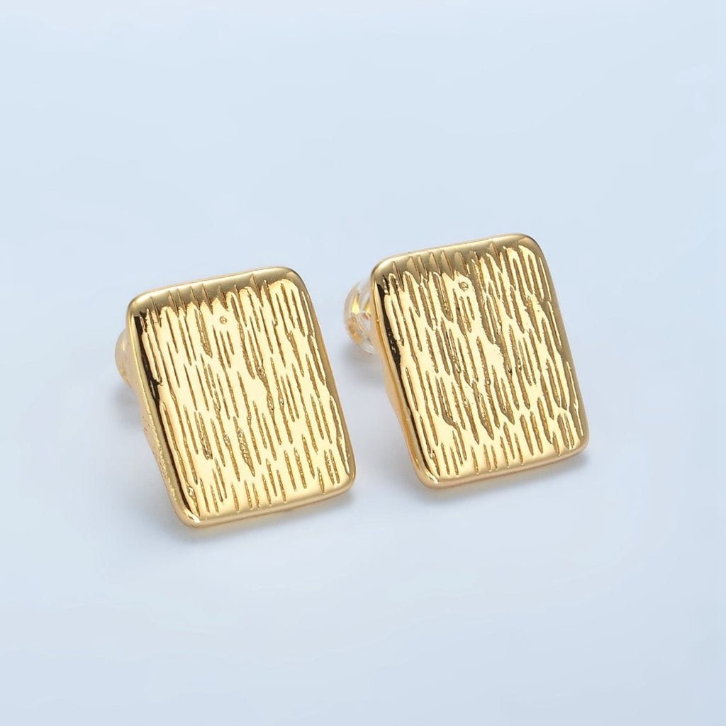 24K Gold plated Multiple Lined Bar Rectangular Stud Earrings | AD652 - DLUXCA