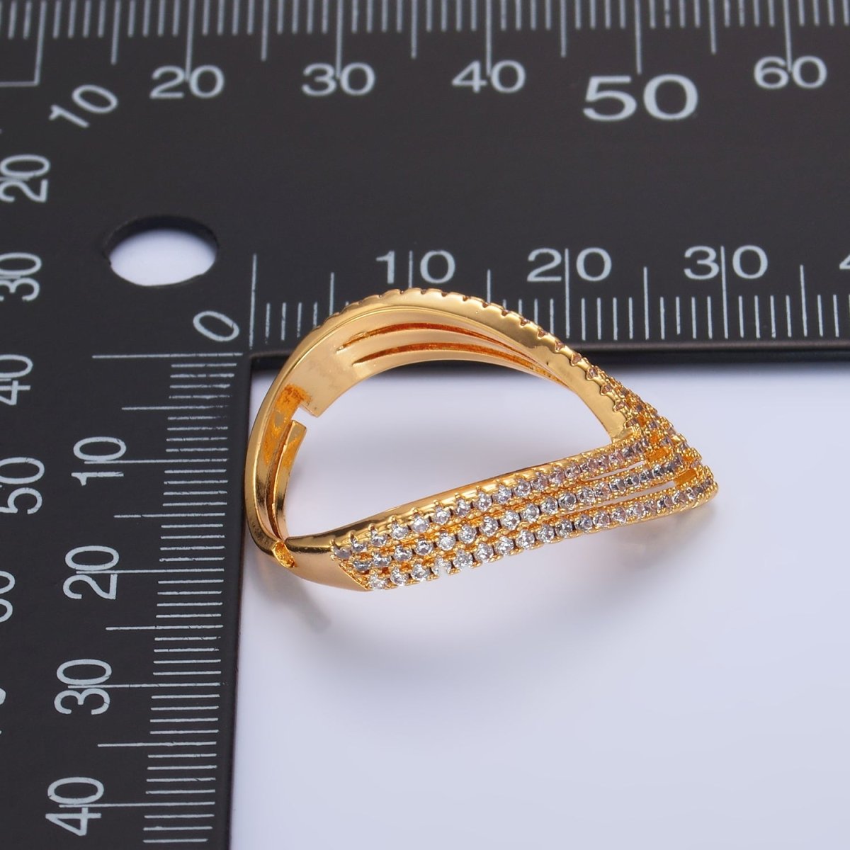 24K Gold plated Multiple Micro Paved CZ Chevron Ring | U400 - DLUXCA
