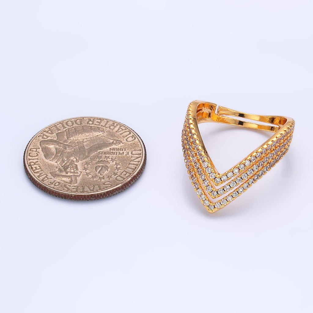 24K Gold plated Multiple Micro Paved CZ Chevron Ring | U400 - DLUXCA