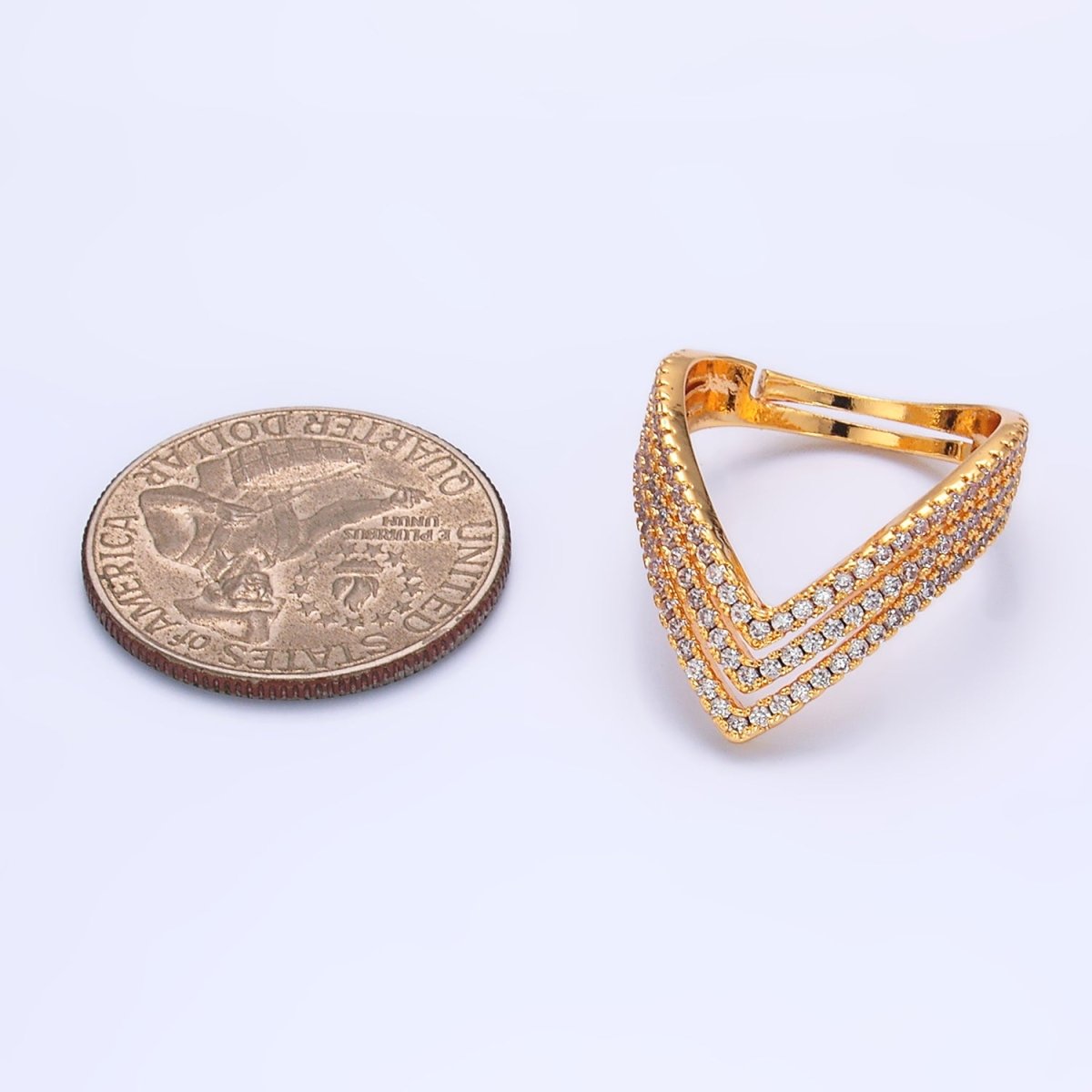 24K Gold plated Multiple Micro Paved CZ Chevron Ring | U400 - DLUXCA