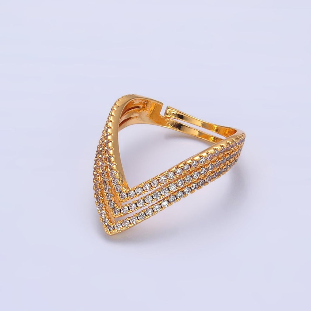 24K Gold plated Multiple Micro Paved CZ Chevron Ring | U400 - DLUXCA