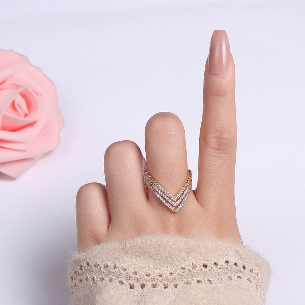 24K Gold plated Multiple Micro Paved CZ Chevron Ring | U400 - DLUXCA