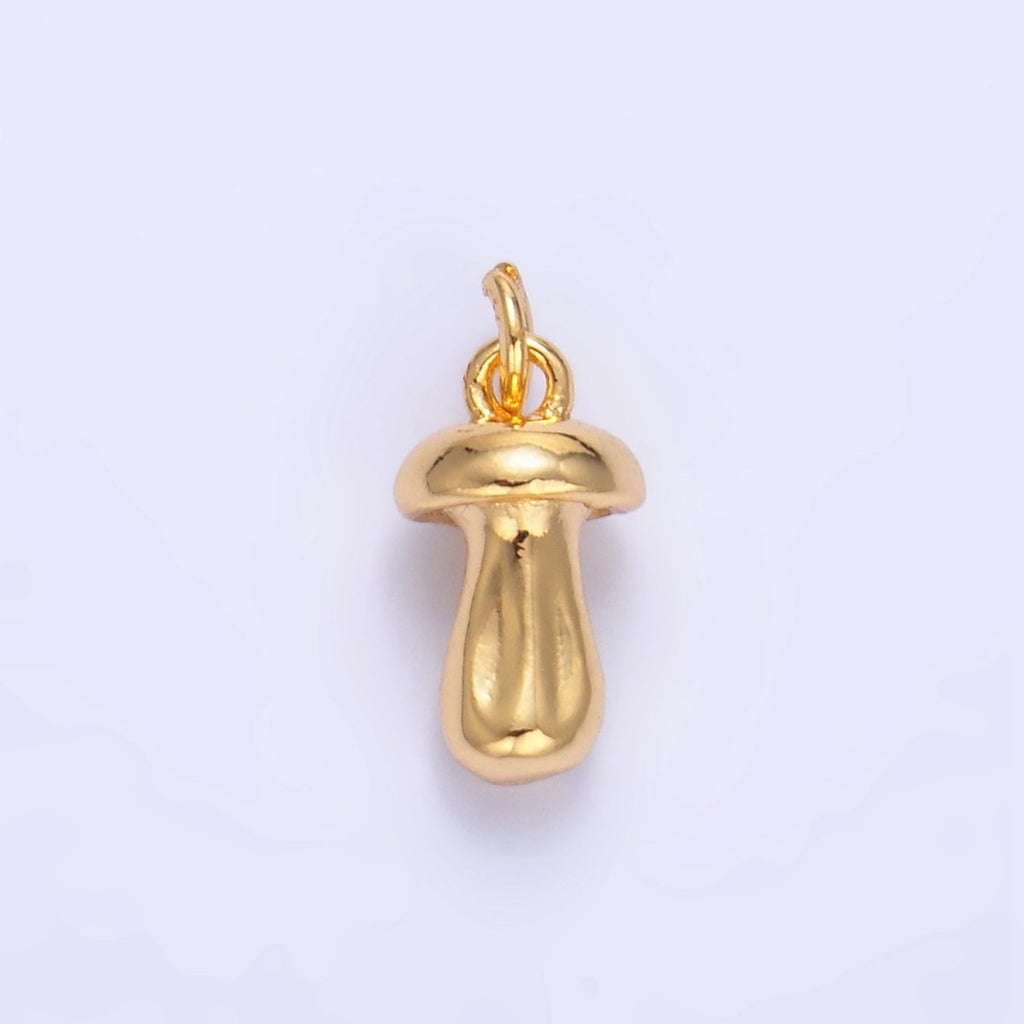 24K Gold plated Mushroom Plant Multidimensional 3D Charm in Gold & Silver | W133