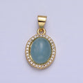 24K Gold plated Natural Blue Agate, Moonstone, Rose Quartz, Amazonite, Amethyst Micro Paved CZ Oval Pendant | AA270 - AA274 - DLUXCA