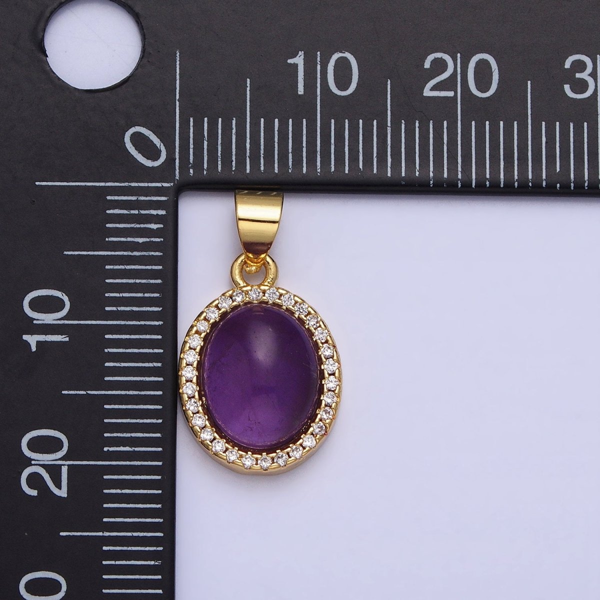 24K Gold plated Natural Blue Agate, Moonstone, Rose Quartz, Amazonite, Amethyst Micro Paved CZ Oval Pendant | AA270 - AA274 - DLUXCA