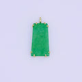 24K Gold plated Natural Green Jade Rectangular Claw Drop Pendant | AA1482 - DLUXCA
