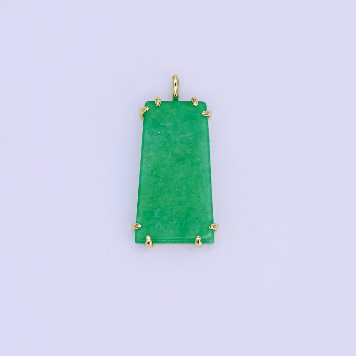 24K Gold plated Natural Green Jade Rectangular Claw Drop Pendant | AA1482 - DLUXCA