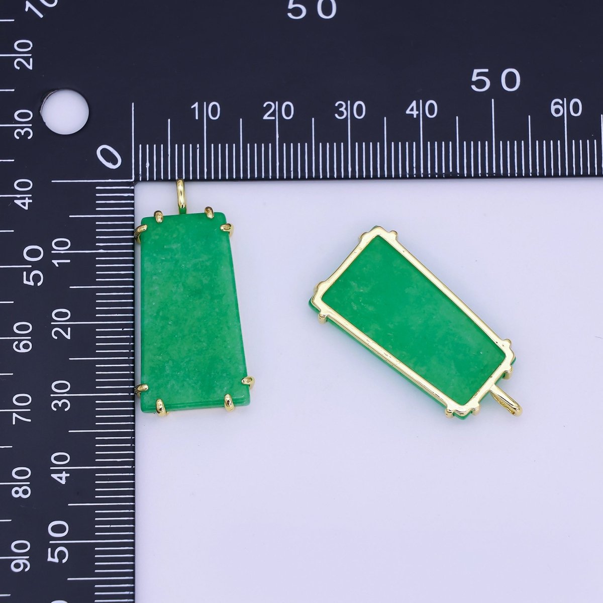 24K Gold plated Natural Green Jade Rectangular Claw Drop Pendant | AA1482 - DLUXCA