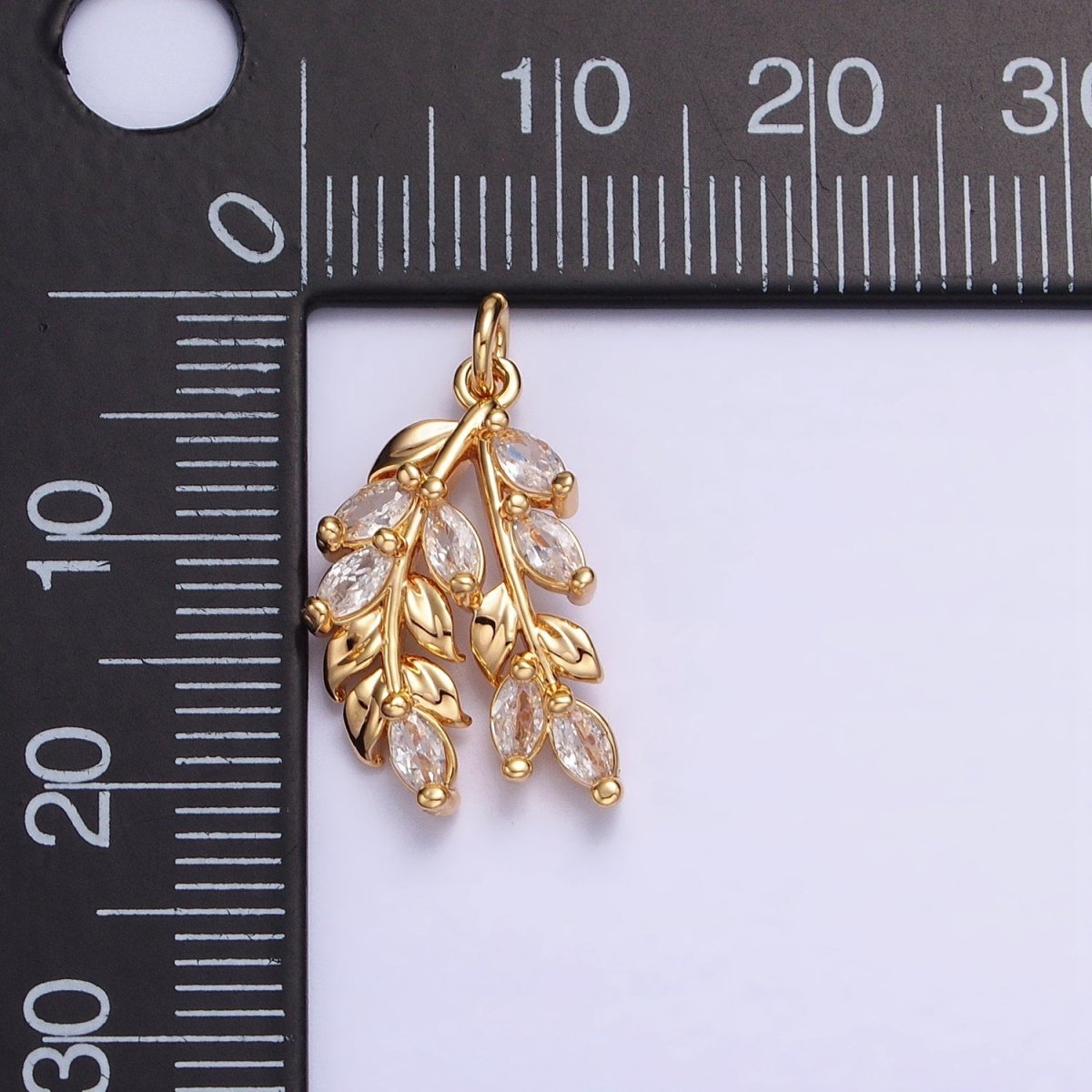 24K Gold plated Nature Double Marquise Clear Olive Leaf Plant Add-On Charm | AC602 AC625 - DLUXCA