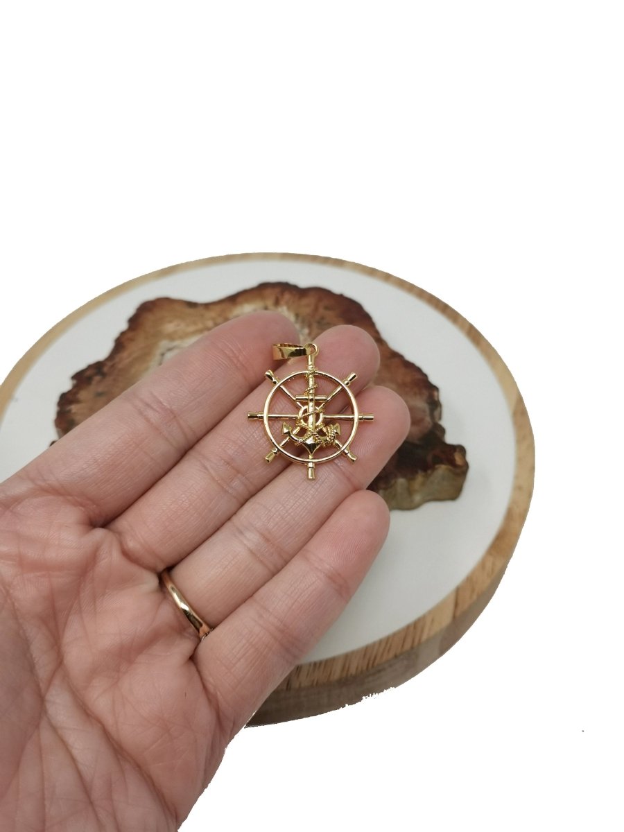 24k Gold plated Nautical Pendant Gold Ship Wheel Charms Nautical Jewelry I-284 - DLUXCA