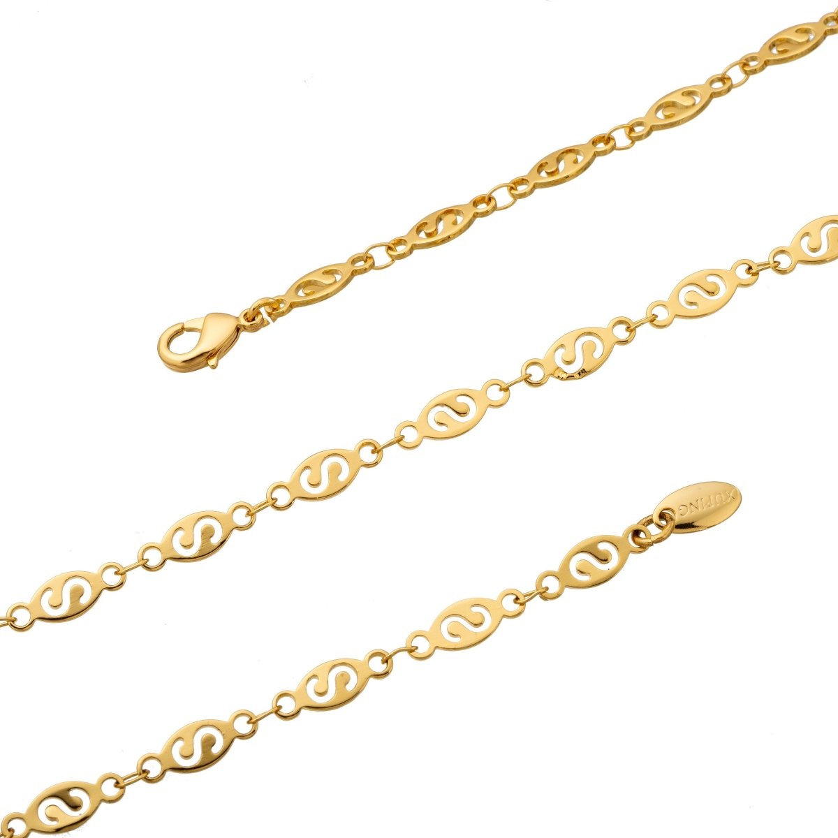 24K Gold plated Necklace, 17.5 inch Layering Designed Chain Necklace, 5mm Designed Necklace w/ Lobster Clasps | CN-171 Clearance Pricing - DLUXCA