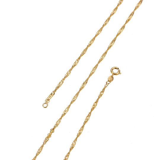 24K Gold plated Necklace, 23.9 inch Layering Gold Singapore Chain Necklace, Dainty 2.3mm Singapore Necklace w/ Spring Ring | CN-976 Clearance Pricing - DLUXCA