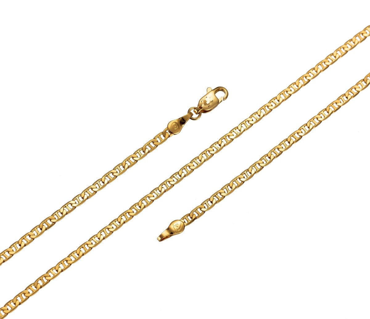 24K Gold plated Necklace, 2.7mm in Width, 23.5 inches Mariner Chain w/ Lobster Clasps | CN-399 - DLUXCA
