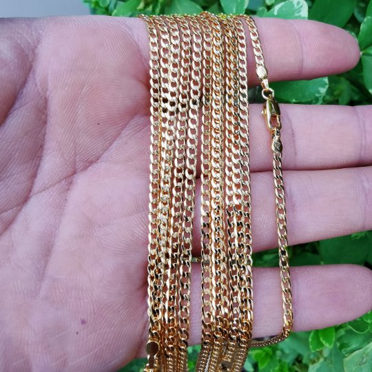 24K Gold plated Necklace - Curb Linked Necklace - Gold Curb Chain Layering Necklace 17.5" 2.5 mm ready to wear chain | CN-819 Clearance Pricing - DLUXCA