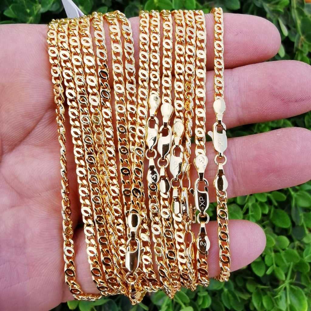 24K Gold plated Necklace - Curb Scroll Snail Necklace - Gold Snail Chain Layering Necklace 3.0 mm 19.8 inch ready to wear chain w/ Lobster Clasps | CN-874 Clearance Pricing - DLUXCA