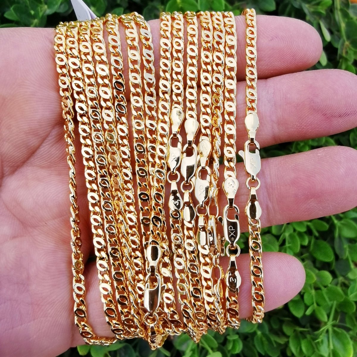 24K Gold plated Necklace - Curb Scroll Snail Necklace - Gold Snail Chain Layering Necklace 3.0 mm 19.8 inch ready to wear chain w/ Lobster Clasps | CN-874 Clearance Pricing - DLUXCA