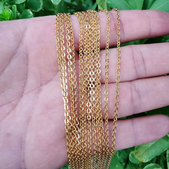 24K Gold plated Necklace, Dainty Gold Rolo Link Chain, Layering Necklace 2mm 19.6 Inches Ready To Wear, Rolo Finished Necklace w/ Spring Ring | CN-939 Clearance Pricing - DLUXCA