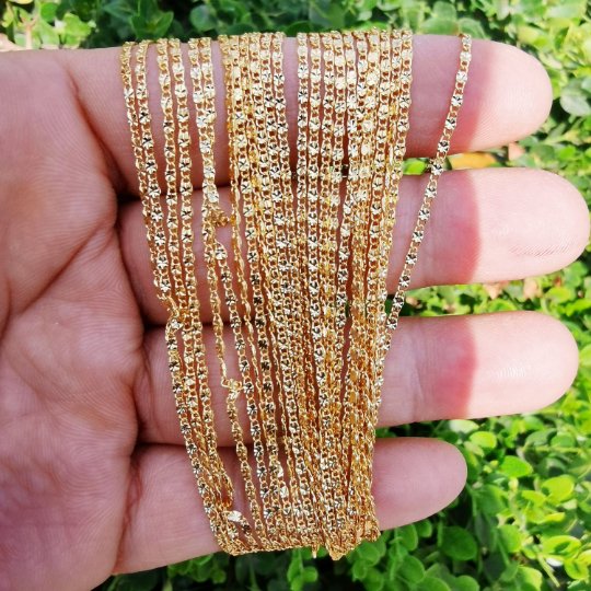 24K Gold plated Necklace, Fancy Designed Scroll Floral-Like Necklace, Gold Designed Scroll Chain Layering Necklace, 1.5mm 18 Inch Designed Necklace w/ Spring Ring | CN-881 Clearance Pricing - DLUXCA
