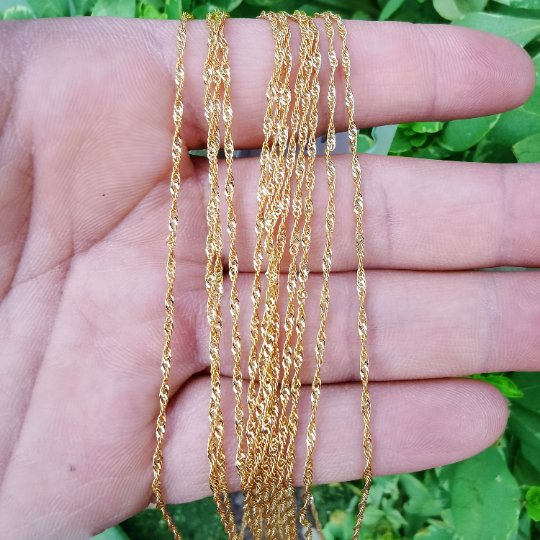 24K Gold plated Necklace - Singapore Chain - Gold Singapore Chain Layering Necklace 13.8" 1.5mm ready to wear chain w/ Spring Ring | CN-842 Clearance Pricing - DLUXCA