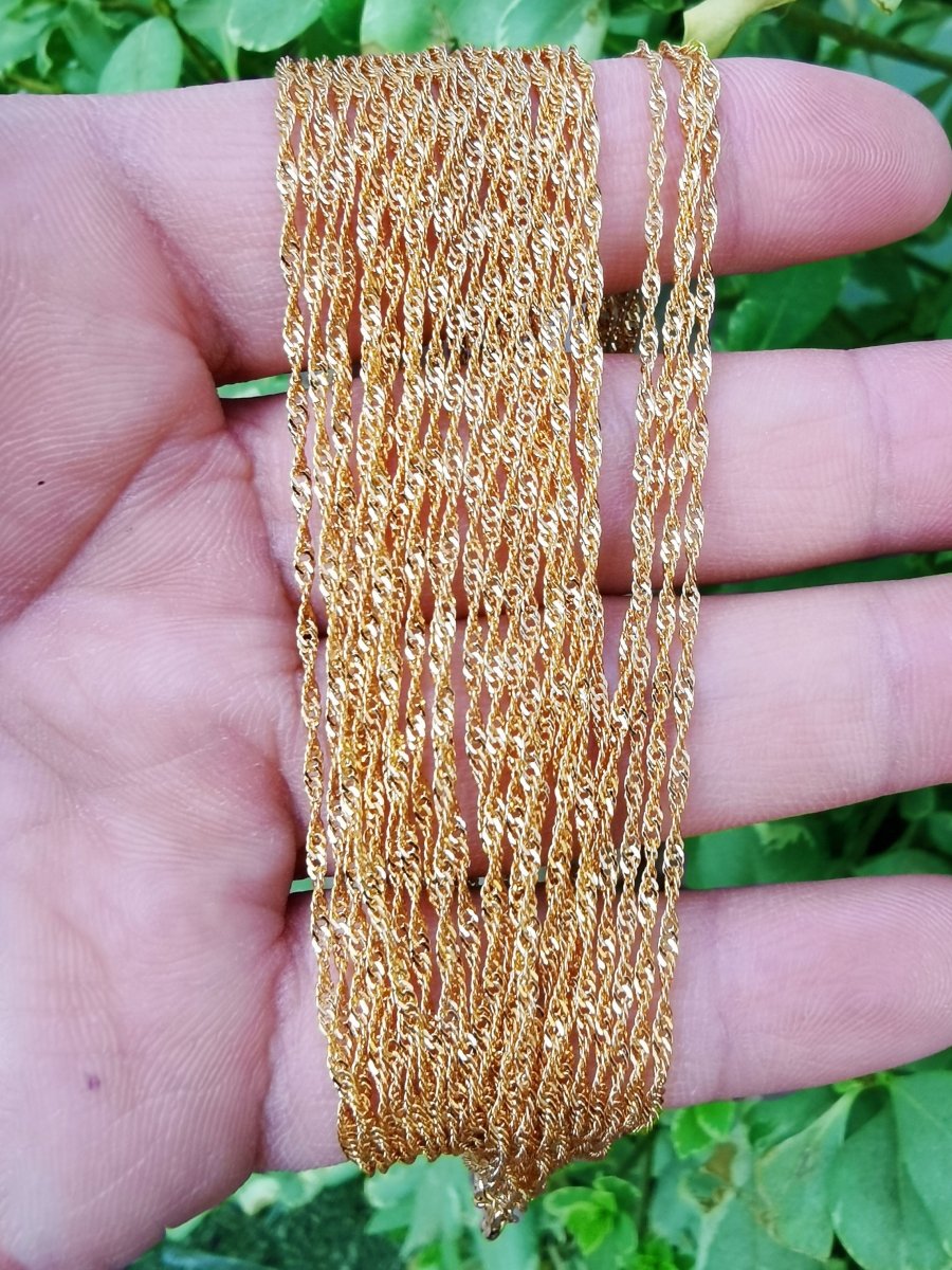 24K Gold plated Necklace - Singapore Chain - Gold Singapore Chain Layering Necklace 19.7" 1.2 mm w/ Spring Ring | CN-938 Clearance Pricing - DLUXCA