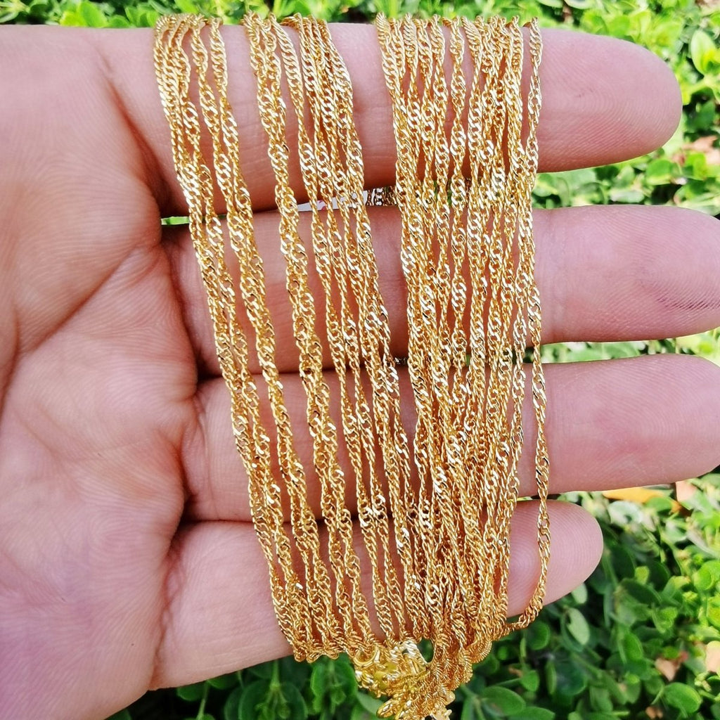 24K Gold plated Necklace, Singapore Curb Necklace, Gold Singapore 18" Layering Necklace, Dainty 1.7mm Singapore Necklace w/ Spring Ring | CN-882 Clearance Pricing - DLUXCA