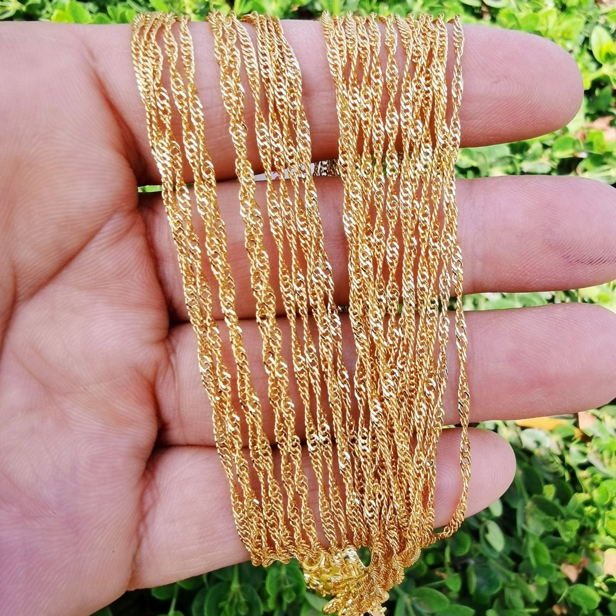 24K Gold plated Necklace, Singapore Curb Necklace, Gold Singapore 18" Layering Necklace, Dainty 1.7mm Singapore Necklace w/ Spring Ring | CN-882 Clearance Pricing - DLUXCA