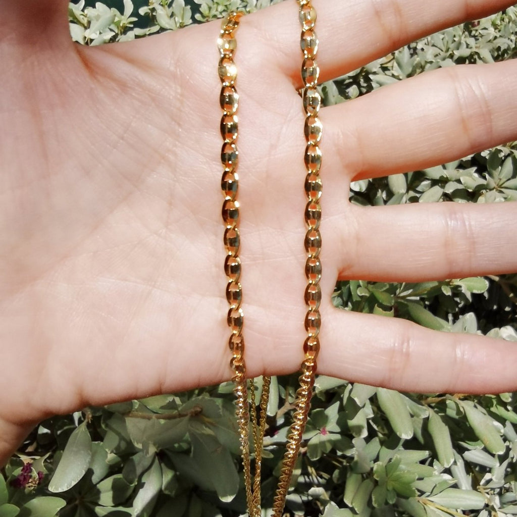 24K Gold plated Necklace, Statement 4mm, 20 inches Mariner Necklace w/ Lobster Clasps | CN-751 Clearance Pricing - DLUXCA