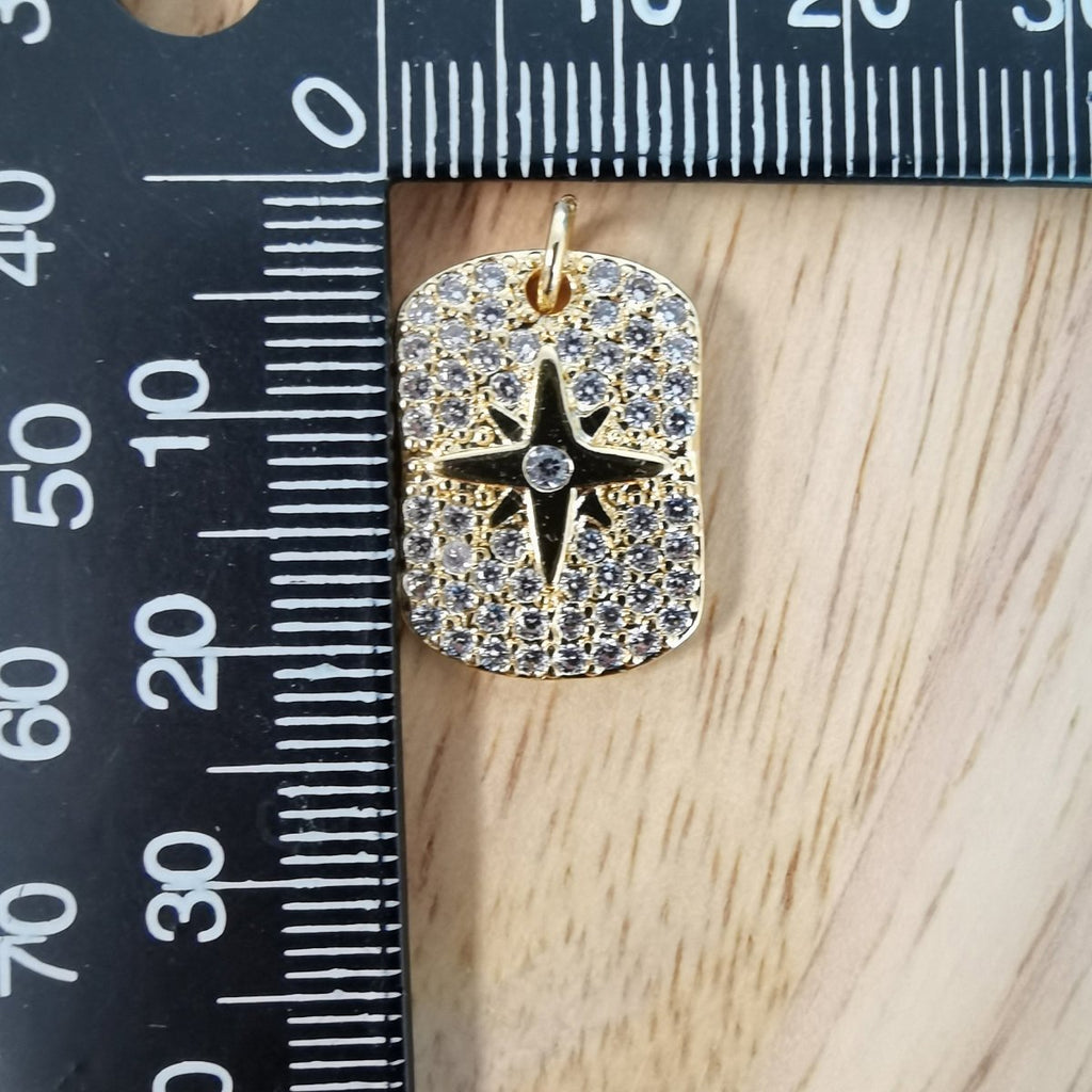 24K Gold plated North Star Bar Micro Pave CZ Charms, Minimalist Stars Cubic Zirconia Charm Bracelet Earring Necklace for Jewelry Making D-504 - DLUXCA