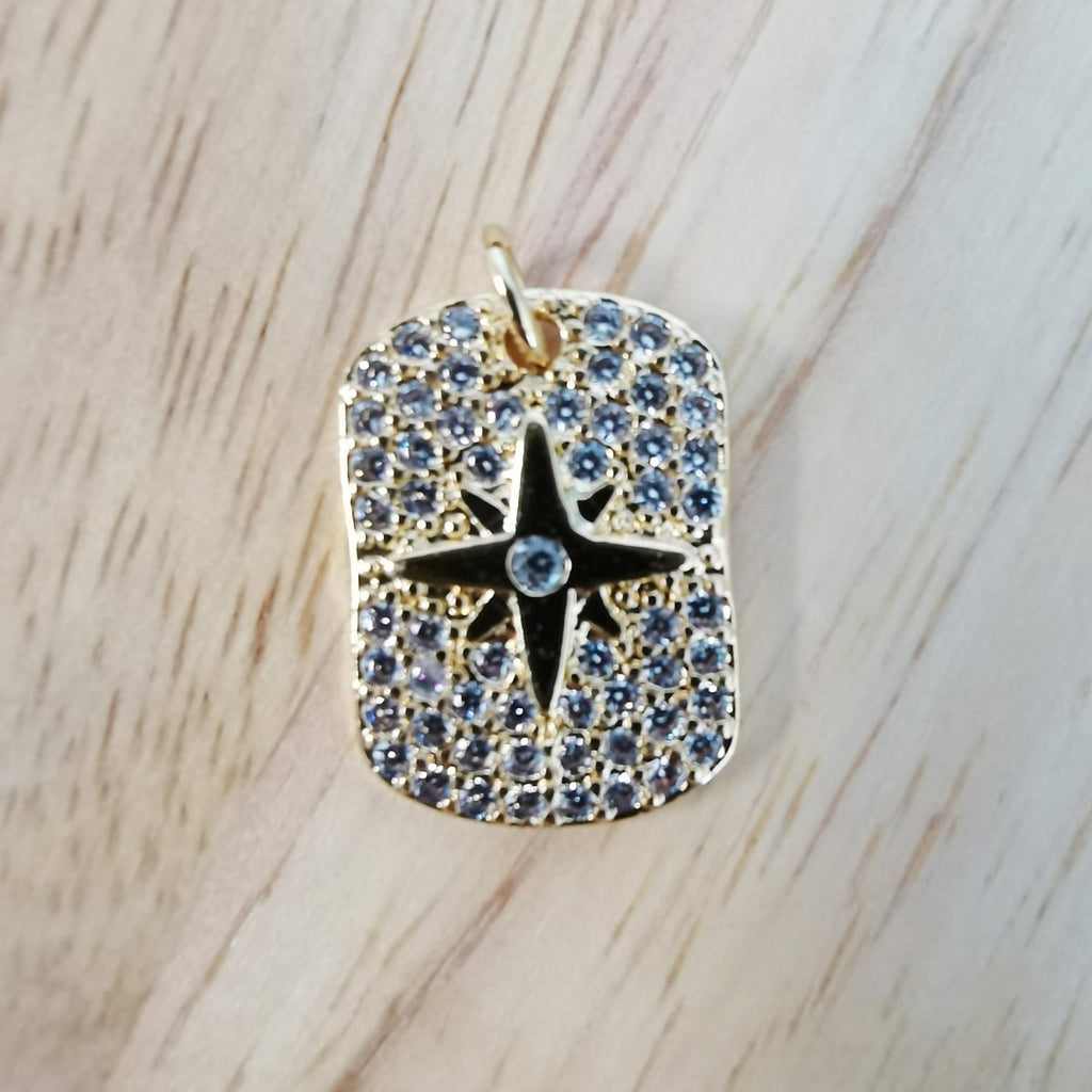 24K Gold plated North Star Bar Micro Pave CZ Charms, Minimalist Stars Cubic Zirconia Charm Bracelet Earring Necklace for Jewelry Making D-504 - DLUXCA