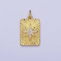 24K Gold plated North Star Celestial Clear CZ Micro Paved Sunburst Textured Tag Charm | AC360 - DLUXCA