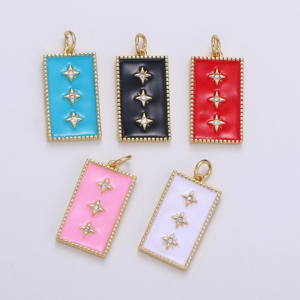 24K Gold plated North Star Charm Pendant Enamel Tag Charm Black Pink Red Blue Tag jewelry for Necklace bracelet charm E-127~E-131 - DLUXCA