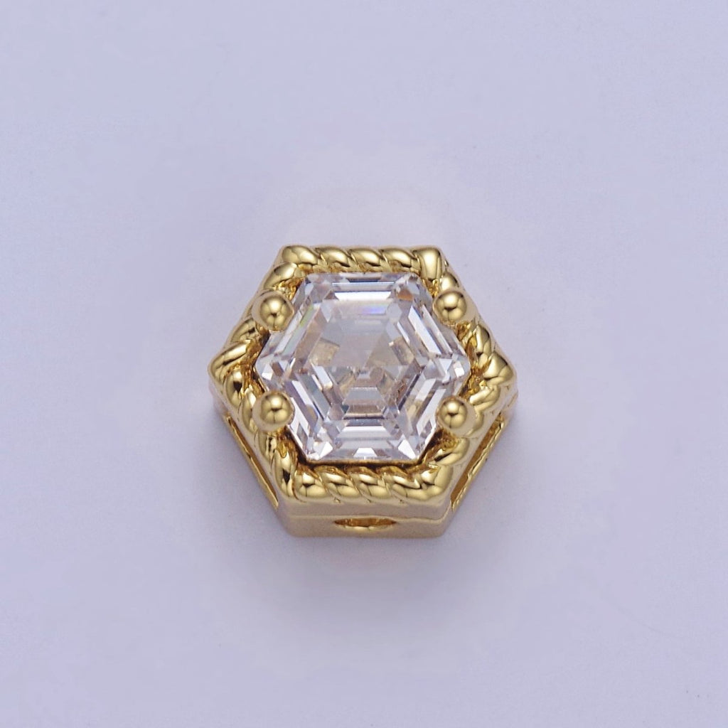 24K Gold plated Octagon Bead Spacer CZ Micro Pave Geometric Bead Connector Charm Bracelet Necklace for DIY Jewelry Making Supply B-337 - B-341 - DLUXCA