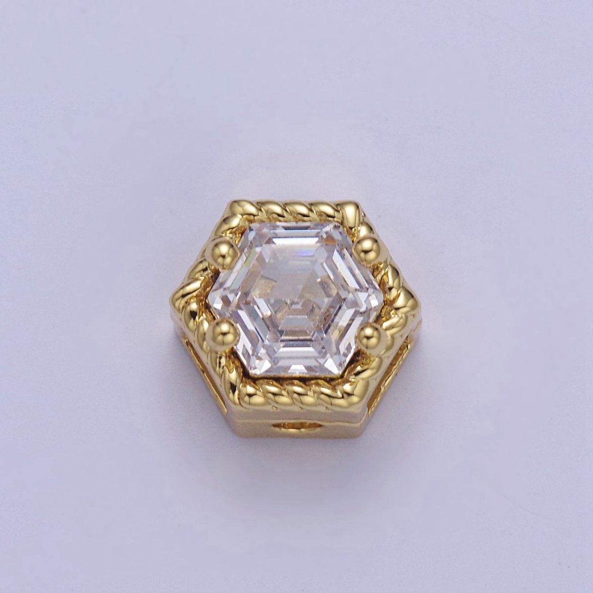 24K Gold plated Octagon Bead Spacer CZ Micro Pave Geometric Bead Connector Charm Bracelet Necklace for DIY Jewelry Making Supply B-337 - B-341 - DLUXCA