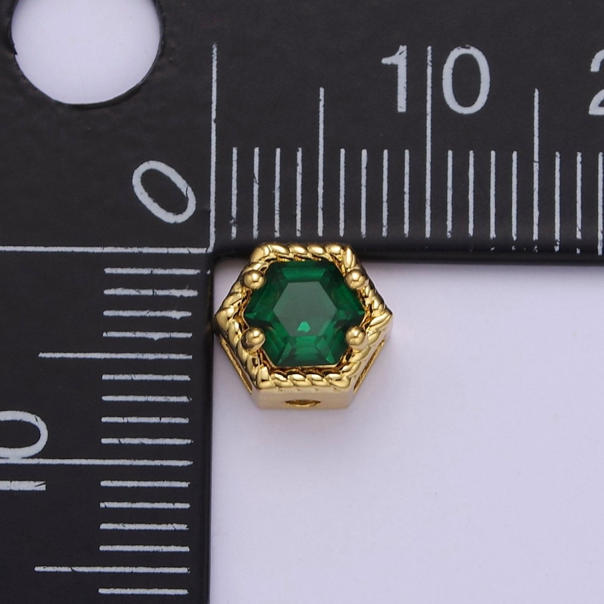 24K Gold plated Octagon Bead Spacer CZ Micro Pave Geometric Bead Connector Charm Bracelet Necklace for DIY Jewelry Making Supply B-337 - B-341 - DLUXCA
