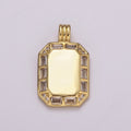 24K gold plated Octagon pendant necklace, Dainty tag, rectangular Baguette Cz Charm for Layer Necklace Supply N-1451 - DLUXCA