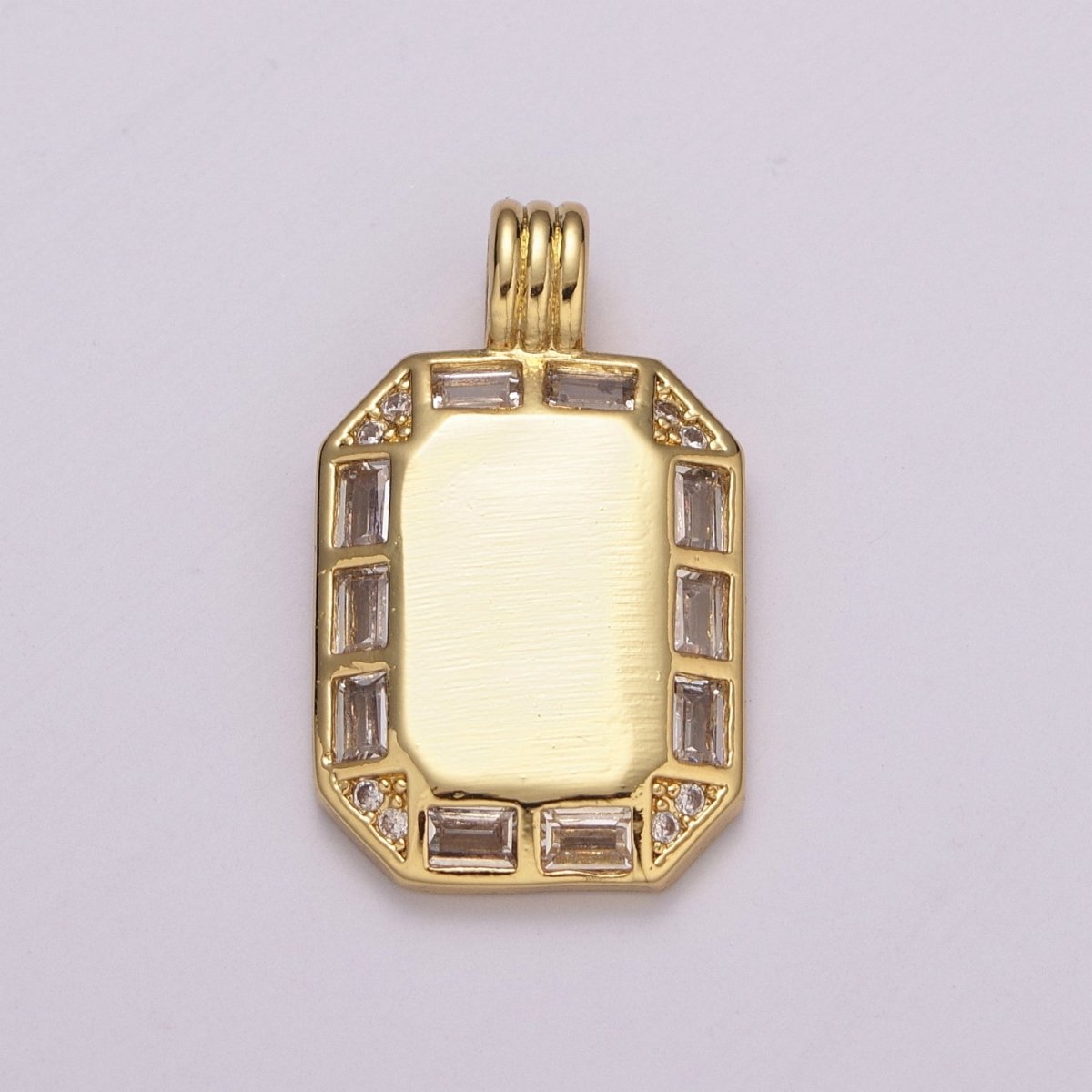 24K gold plated Octagon pendant necklace, Dainty tag, rectangular Baguette Cz Charm for Layer Necklace Supply N-1451 - DLUXCA