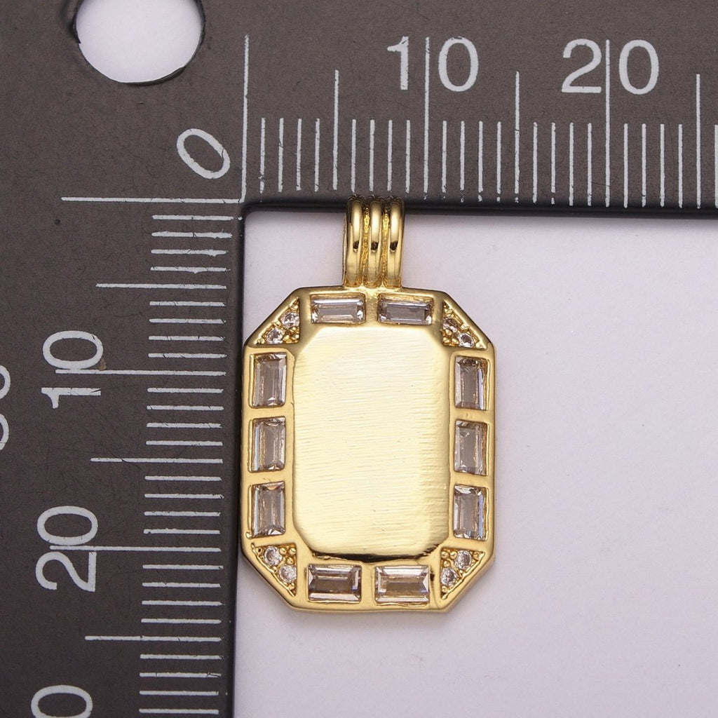 24K gold plated Octagon pendant necklace, Dainty tag, rectangular Baguette Cz Charm for Layer Necklace Supply N-1451 - DLUXCA