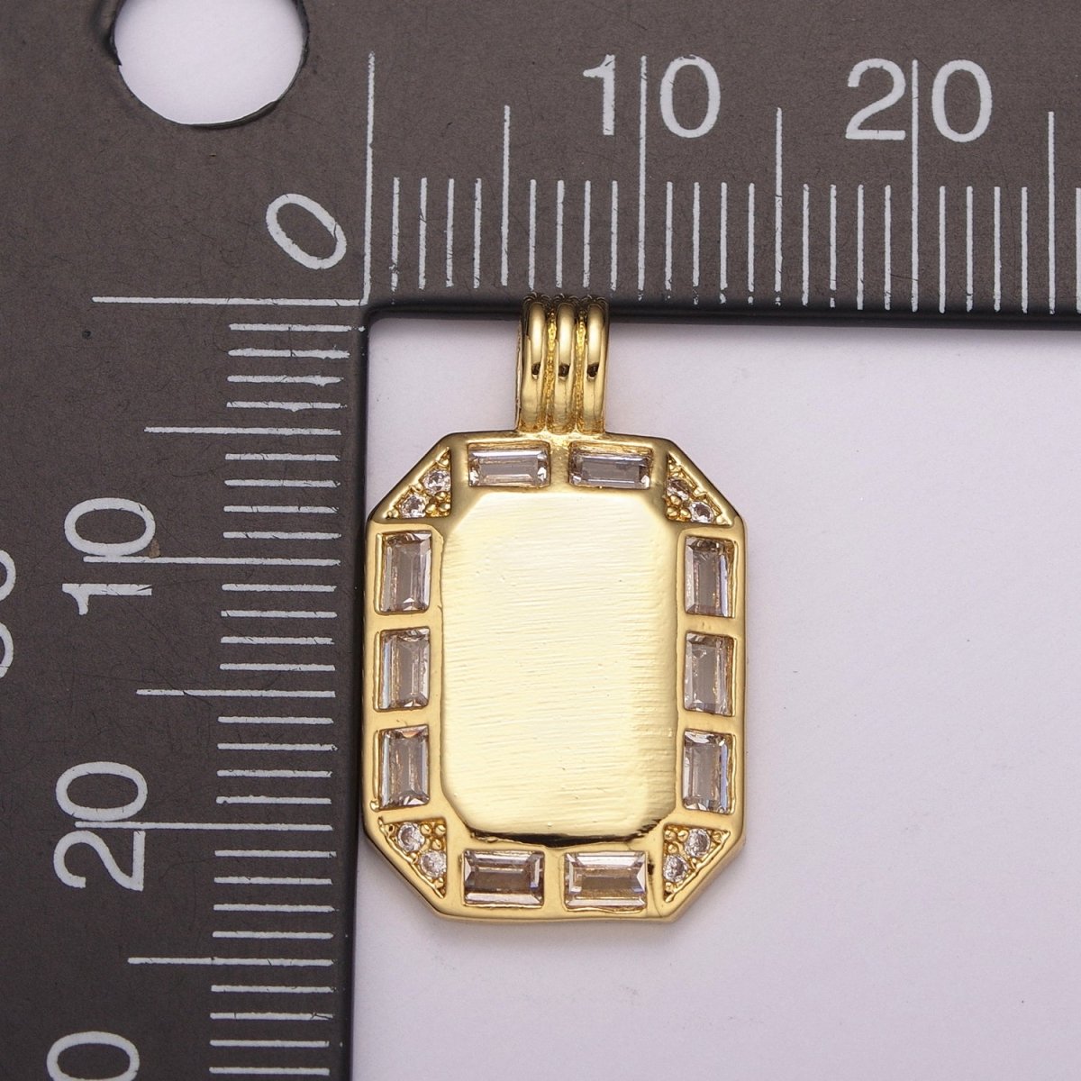 24K gold plated Octagon pendant necklace, Dainty tag, rectangular Baguette Cz Charm for Layer Necklace Supply N-1451 - DLUXCA