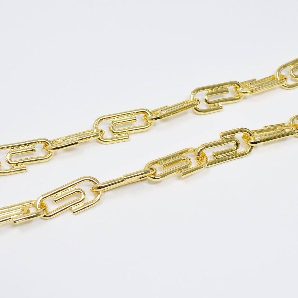 24K Gold plated Office Paperclip-Shaped DESIGNED Roll Chain By Yard For Jewelry Making, Necklace Bracelet Anklet Component Supply | ROLL-455 Clearance Pricing - DLUXCA