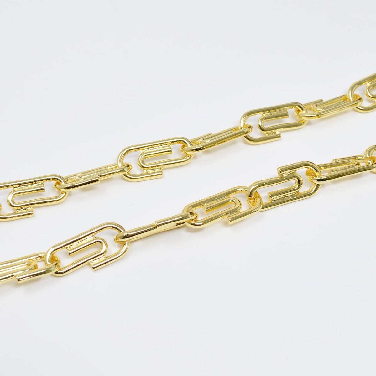 24K Gold plated Office Paperclip-Shaped DESIGNED Roll Chain By Yard For Jewelry Making, Necklace Bracelet Anklet Component Supply | ROLL-455 Clearance Pricing - DLUXCA