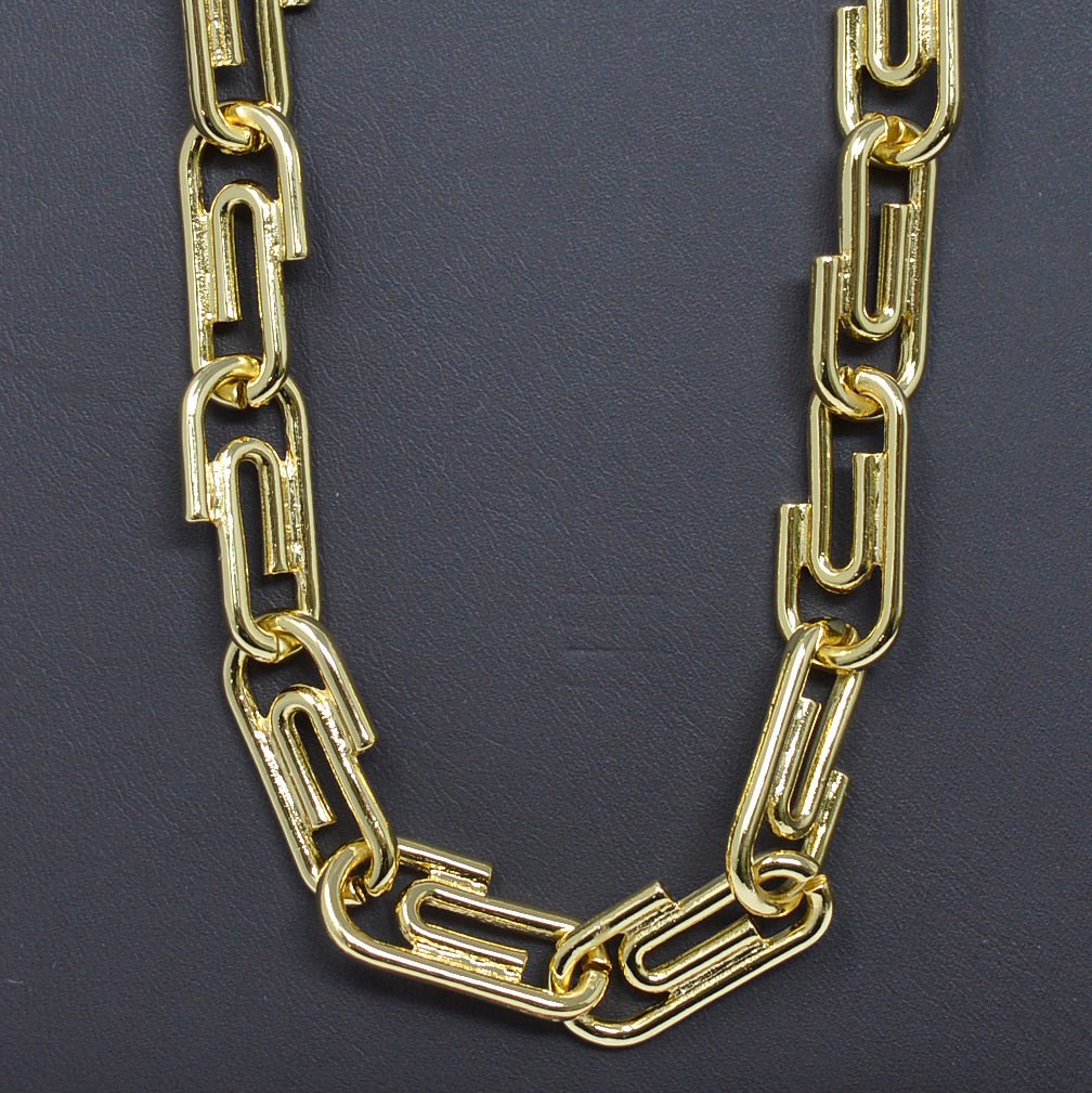 24K Gold plated Office Paperclip-Shaped DESIGNED Roll Chain By Yard For Jewelry Making, Necklace Bracelet Anklet Component Supply | ROLL-455 Clearance Pricing - DLUXCA