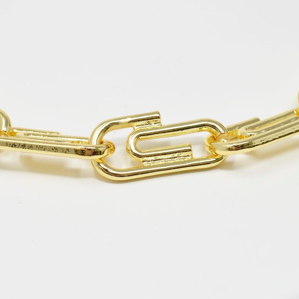 24K Gold plated Office Paperclip-Shaped DESIGNED Roll Chain By Yard For Jewelry Making, Necklace Bracelet Anklet Component Supply | ROLL-455 Clearance Pricing - DLUXCA