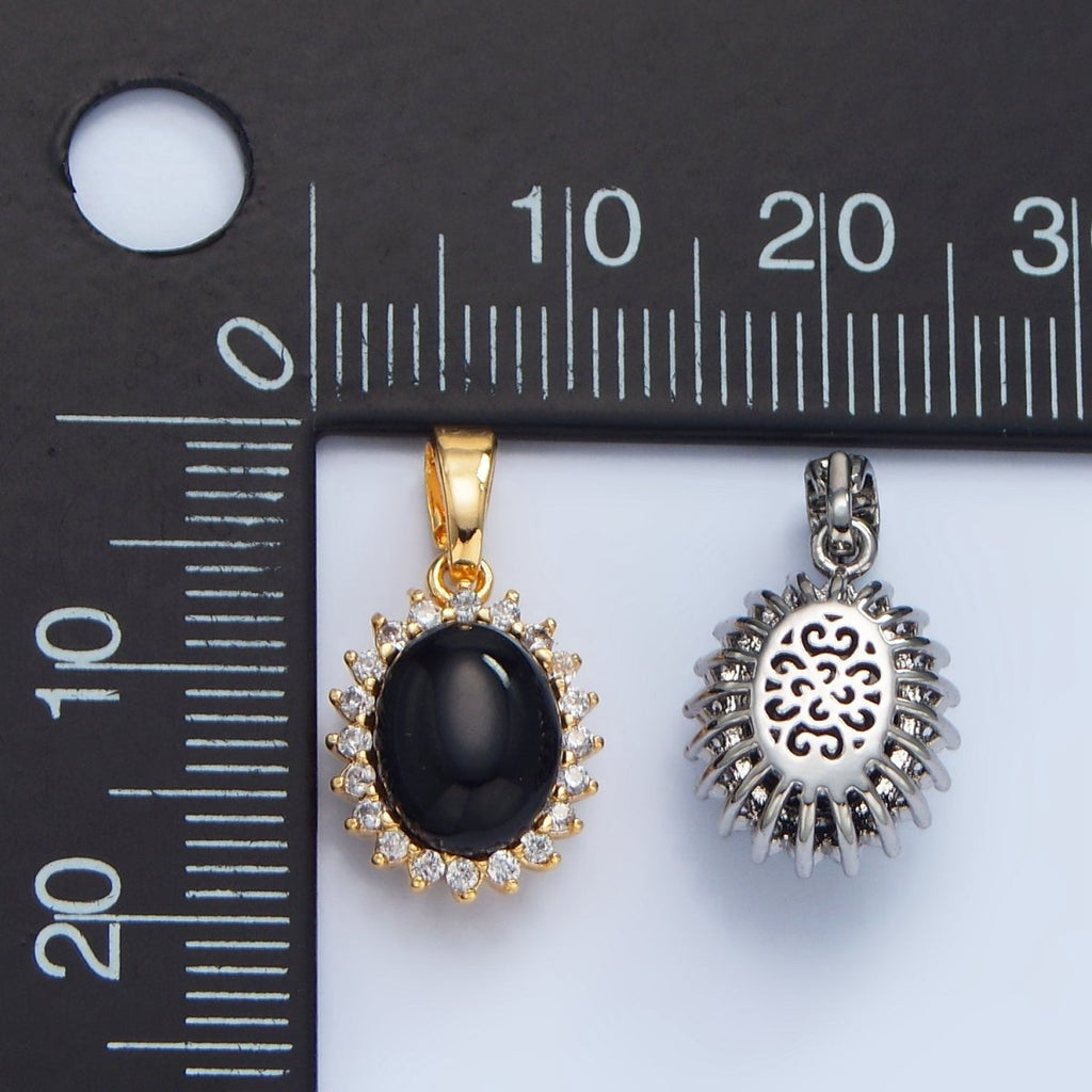 24K Gold plated Onyx Gemstone Cabochon CZ Pendant in Gold & Silver | AA981 - DLUXCA