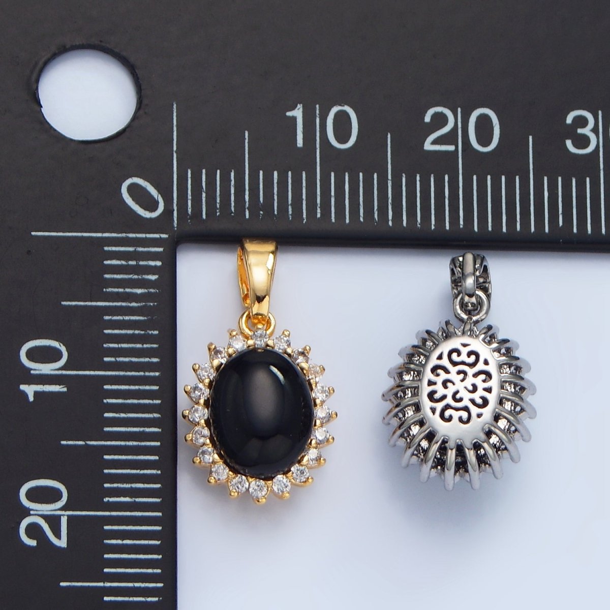 24K Gold plated Onyx Gemstone Cabochon CZ Pendant in Gold & Silver | AA981 - DLUXCA