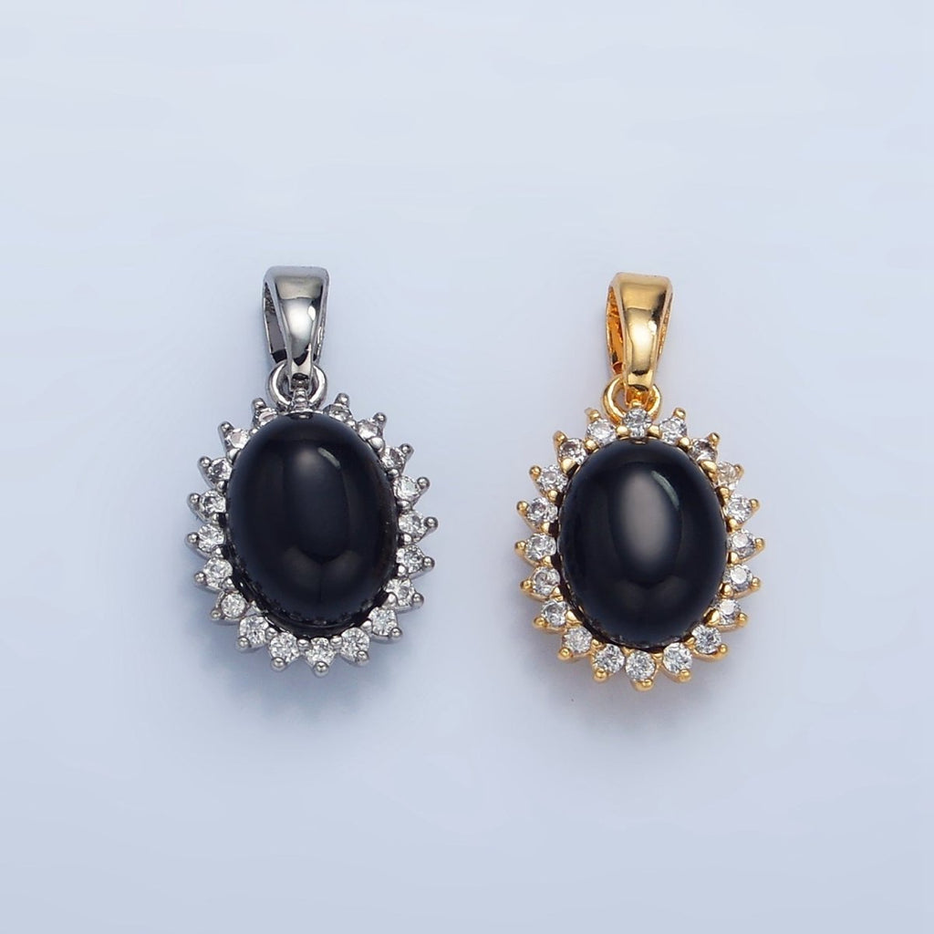 24K Gold plated Onyx Gemstone Cabochon CZ Pendant in Gold & Silver | AA981 - DLUXCA