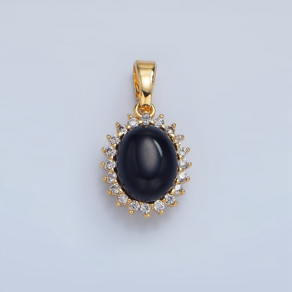 24K Gold plated Onyx Gemstone Cabochon CZ Pendant in Gold & Silver | AA981 - DLUXCA