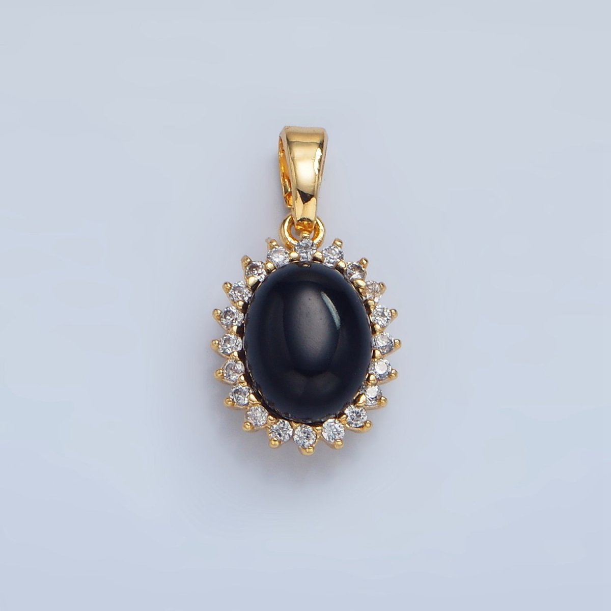 24K Gold plated Onyx Gemstone Cabochon CZ Pendant in Gold & Silver | AA981 - DLUXCA