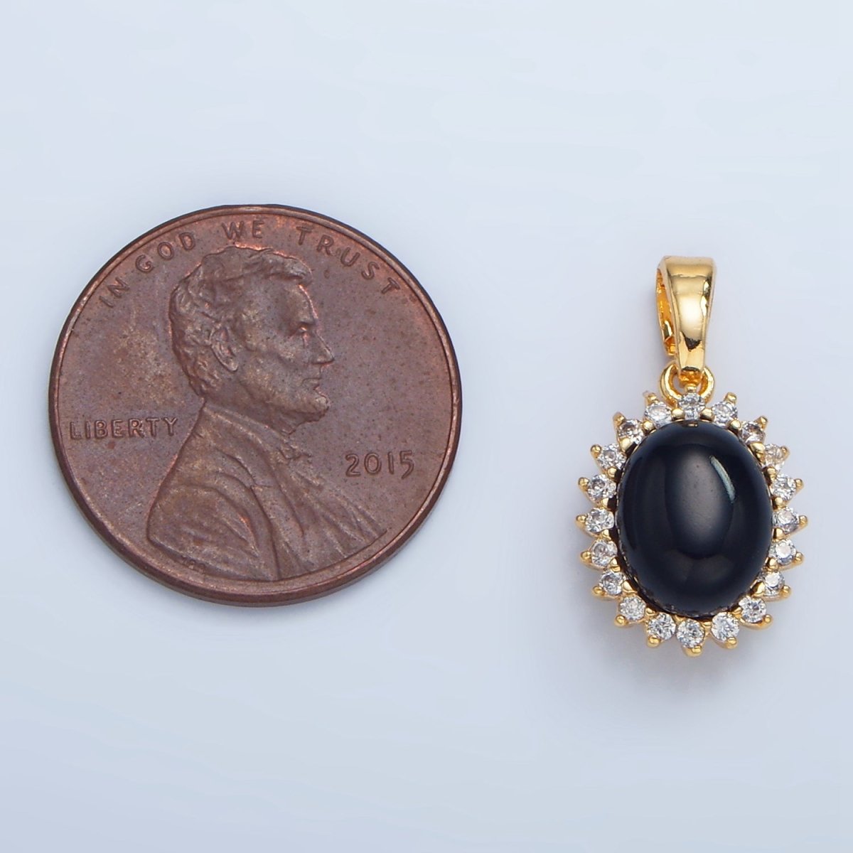 24K Gold plated Onyx Gemstone Cabochon CZ Pendant in Gold & Silver | AA981 - DLUXCA