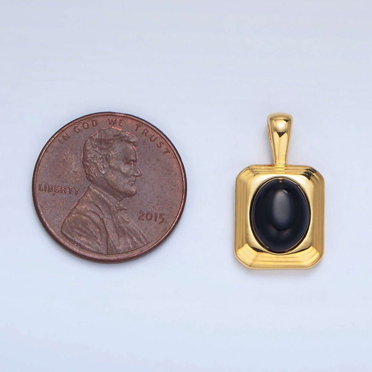 24K Gold plated Onyx Gemstone Cabochon Rectangle Pendant in Gold & Silver | AA979 - DLUXCA